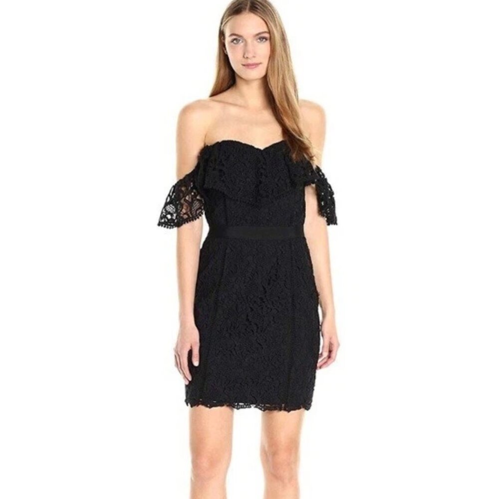 Adelyn Rae Maddie Off The Shoulder Black Lace Mini Dress Size S - Picture 13 of 13